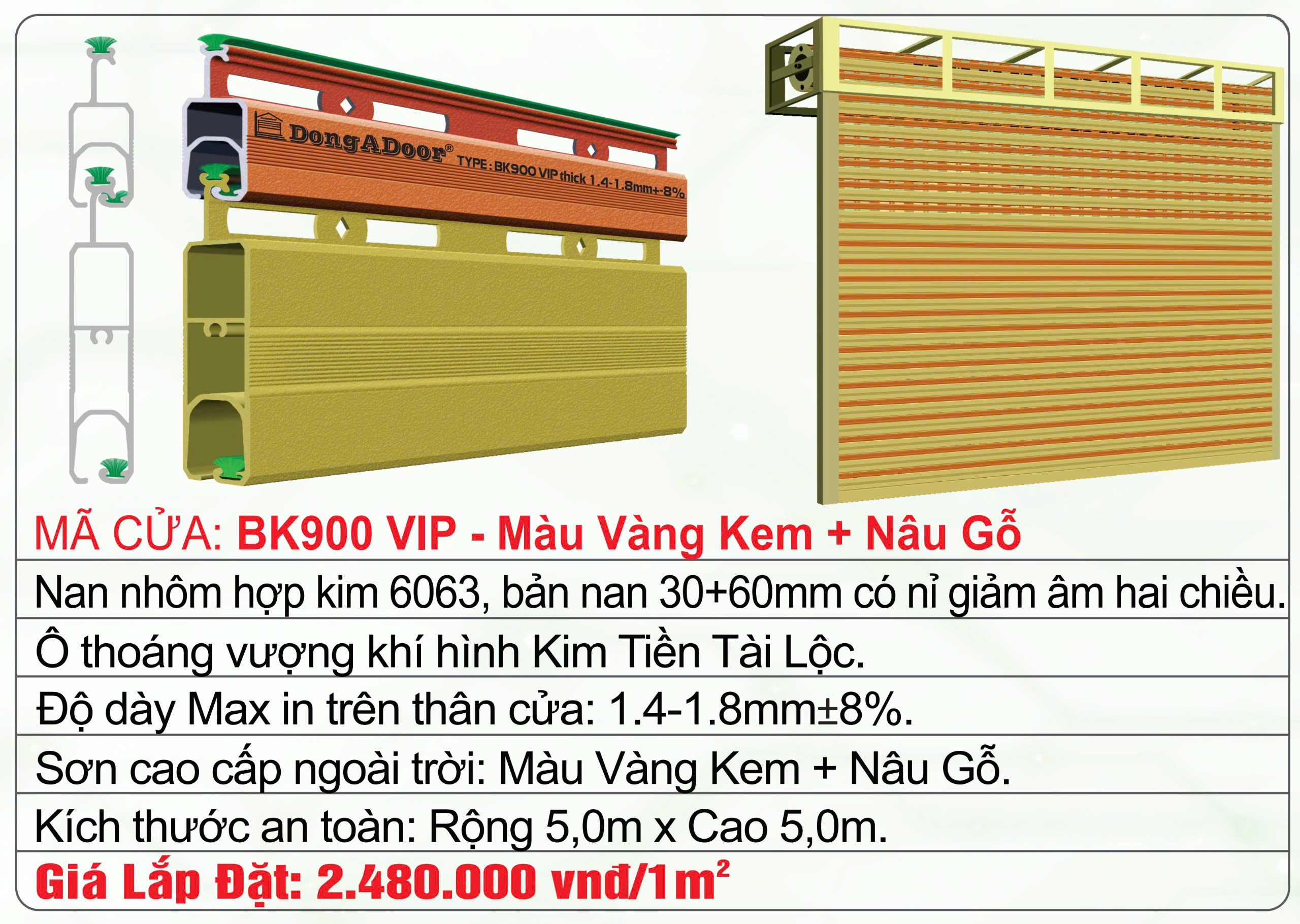 CỬA CUỐN KHE THOÁNG " BK900 VIP "  HỆ NAN KÉP 2 MÀU NGHỆ THUẬT