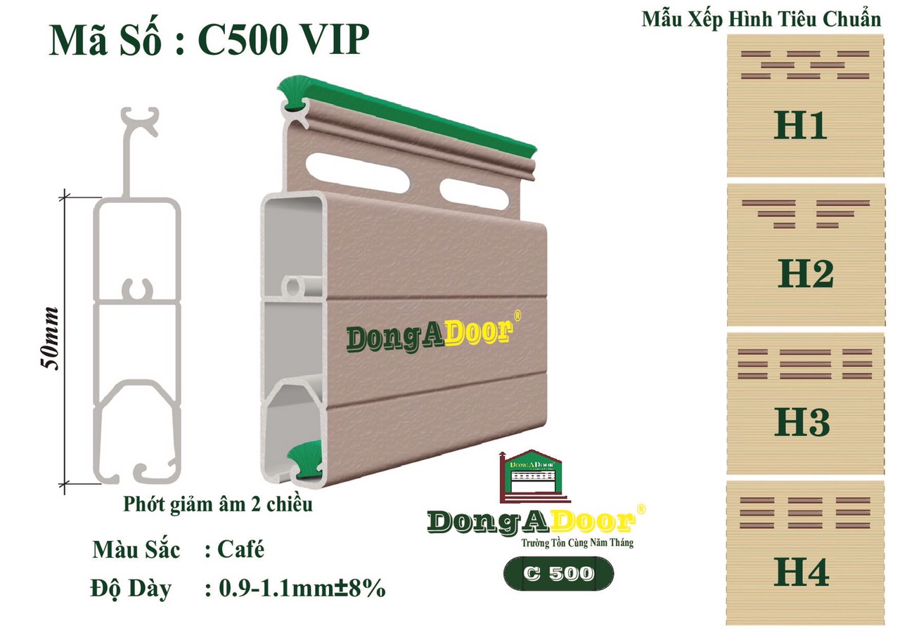 Cửa cuốn khe thoáng C500 VIP 0.9-1.1mm Cafe- Giảm âm 2 chiều