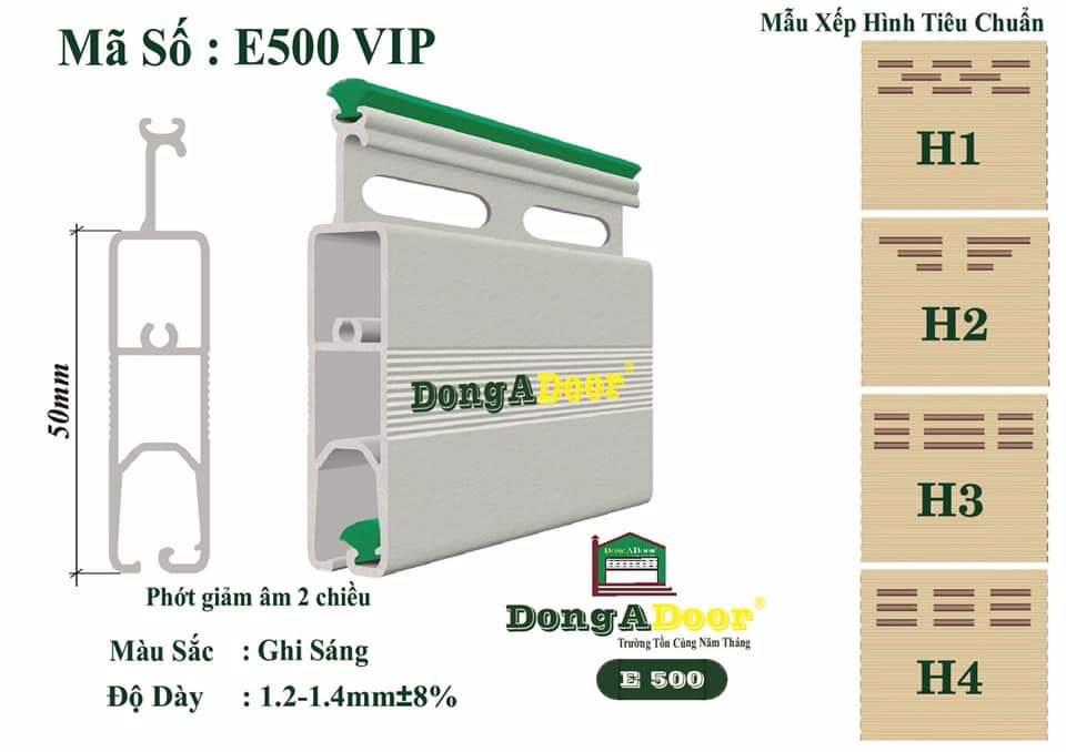 Cửa cuốn khe thoáng công nghệ Đức E500 VIP 1.2-1.4 Siêu êm 2 chiều- Ghi xanh