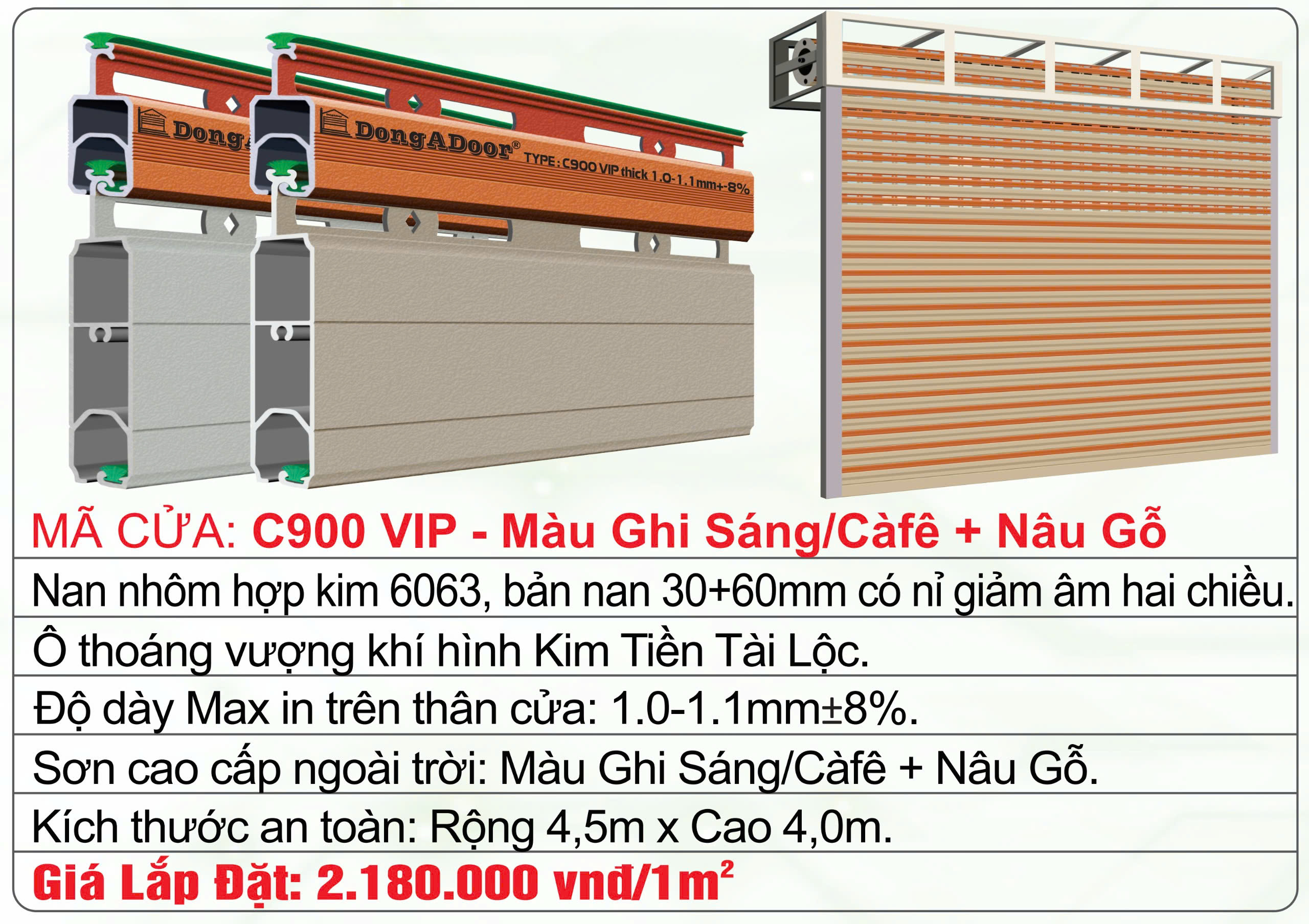 CỬA CUỐN KHE THOÁNG " C900 VIP " HỆ NAN KÉP 2 MÀU NGHỆ THUẬT