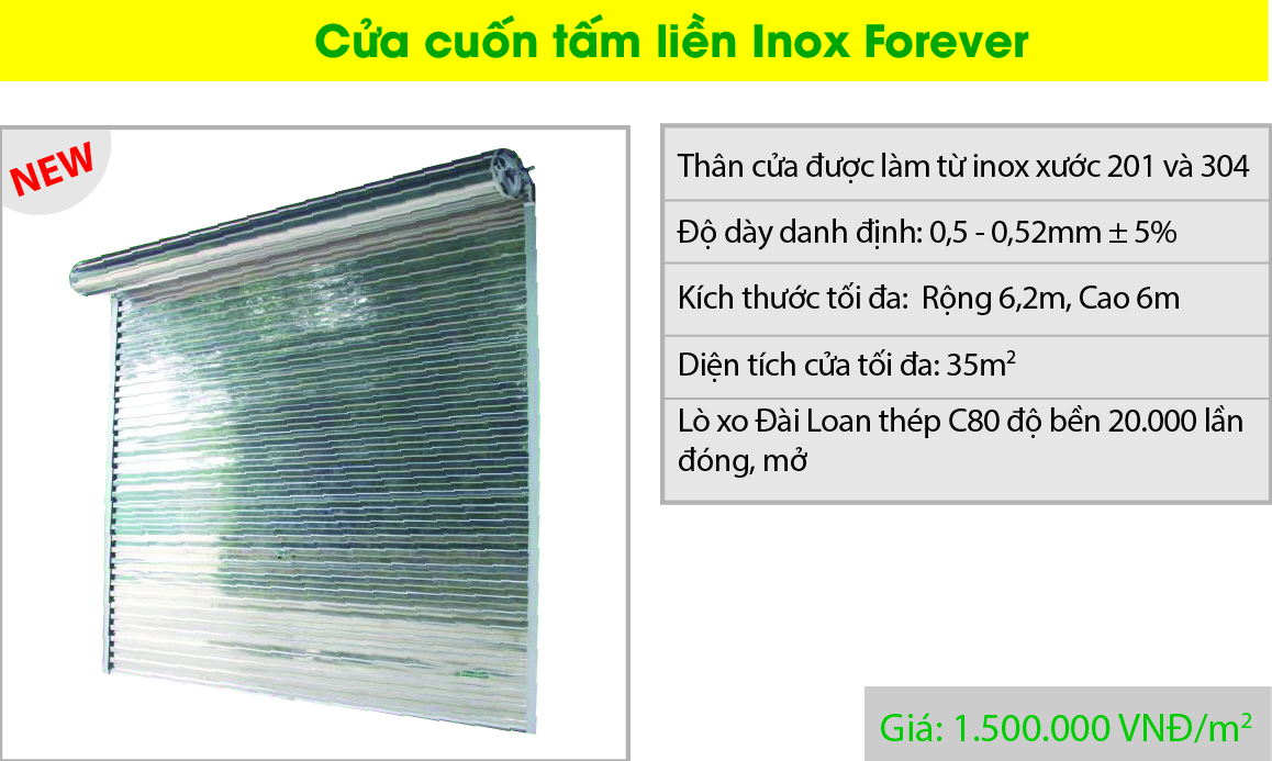 Cửa cuốn tấm liền Inox Forever